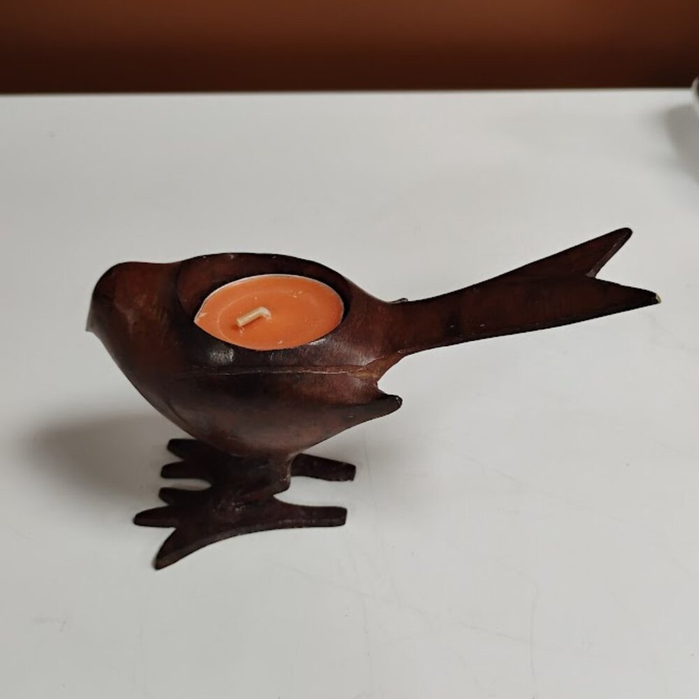 Vintage Metal Bird Tealight Candle Holder Handcrafted Rustic Folk Art Decor